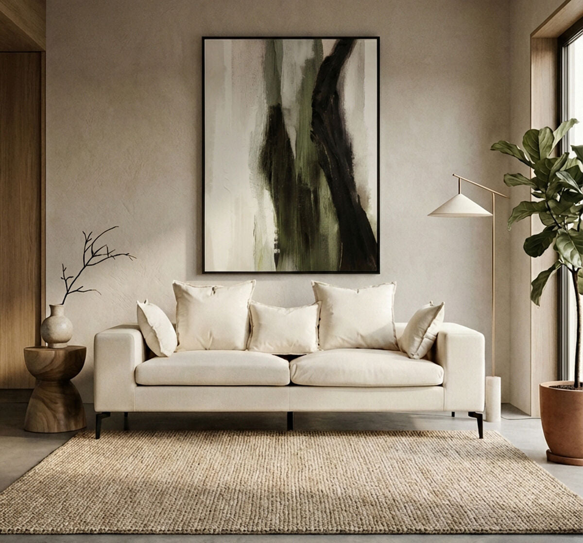 3 Seater Textured Fabric Cream Sofa, Avignon