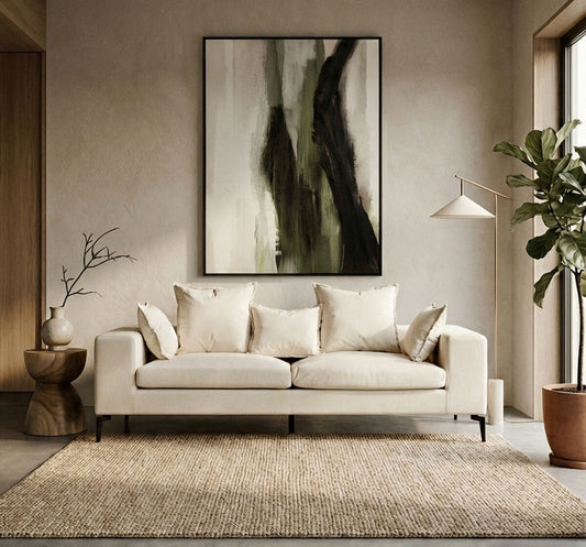 3 Seater Textured Fabric Cream Sofa, Avignon
