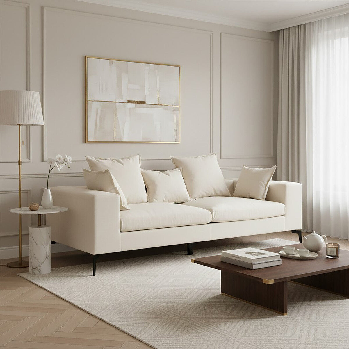 Avignon Cream Fabric 3 Seater Sofa