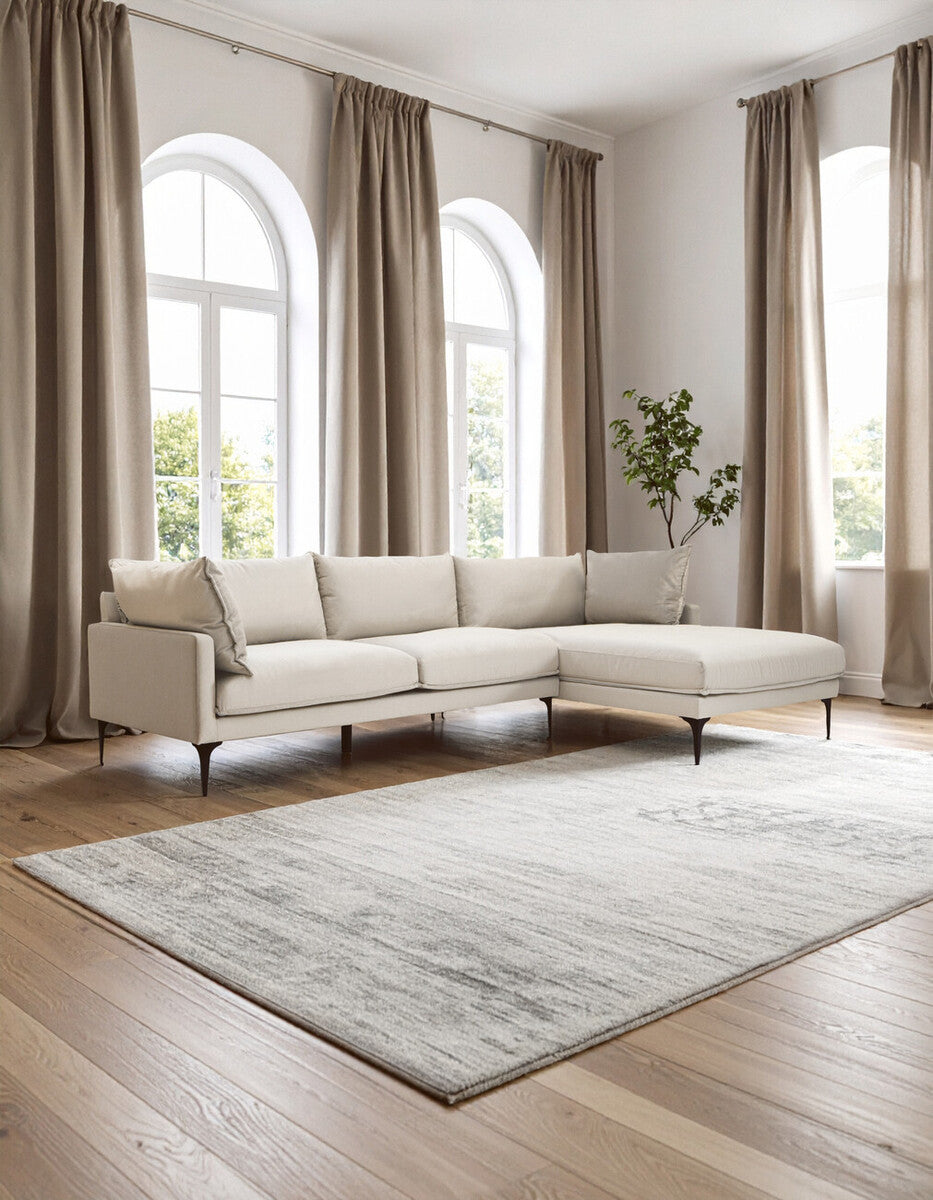 Troyes Cream Fabric 3 Seater Right Hand Chaise Sofa