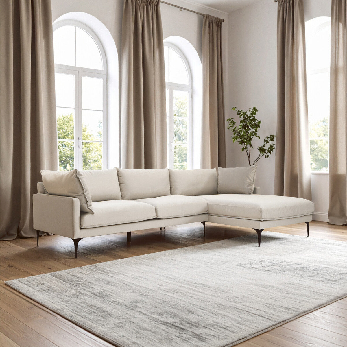 Troyes Cream Fabric 3 Seater Right Hand Chaise Sofa