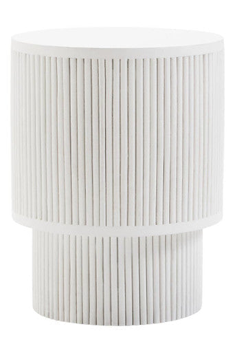 Whitewashed Mango Wood Ridge Detail Side Table with Column Base, Walsa