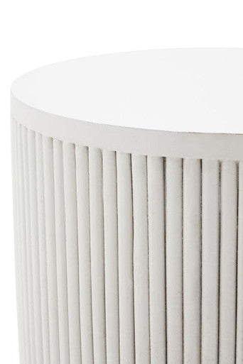 Whitewashed Mango Wood Ridge Detail Side Table with Column Base, Walsa