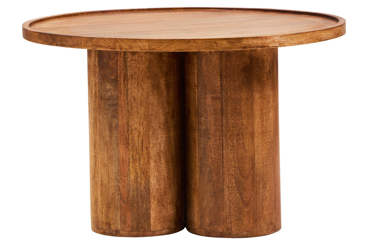 Natural Mango Wood Coffee Table with Column Base and Rounded Top, Walsa