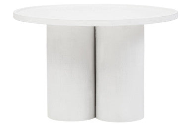 Whitewash Mango Wood Coffee Table with Column Base and Rounded Top, Walsa