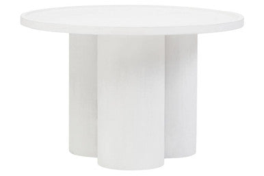 Whitewash Mango Wood Coffee Table with Column Base and Rounded Top, Walsa