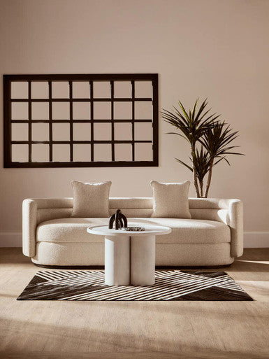 Whitewash Mango Wood Coffee Table with Column Base and Rounded Top, Walsa