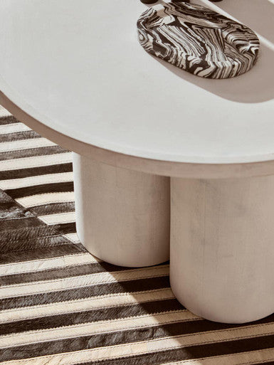 Whitewash Mango Wood Coffee Table with Column Base and Rounded Top, Walsa