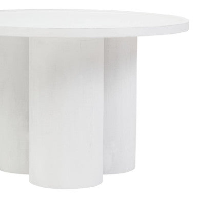Whitewash Mango Wood Coffee Table with Column Base and Rounded Top, Walsa