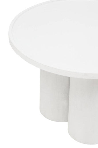 Whitewash Mango Wood Coffee Table with Column Base and Rounded Top, Walsa