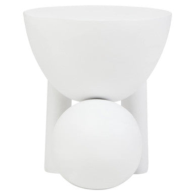 White Finish Mango Wood Round Side Table with Sphere and Semi-Cupped Legs | Walsa