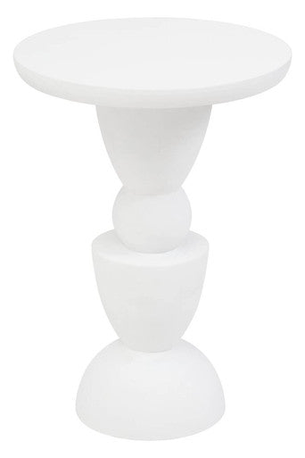 Whitewash Mango Wood Round Top Side Table with Sculptural Pedestal Base, Walsa