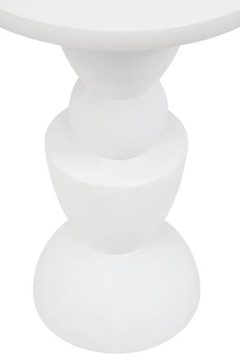 Whitewash Mango Wood Round Top Side Table with Sculptural Pedestal Base, Walsa