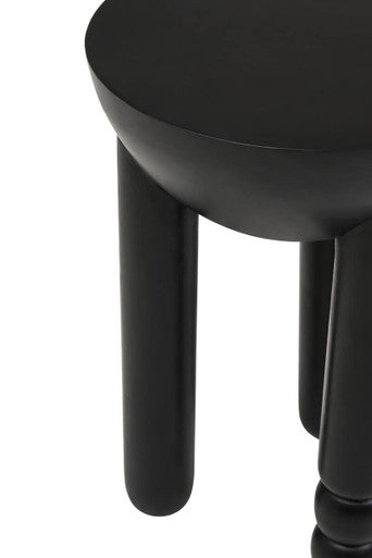 Black Mango Wood Round Side Table with Column Detail Base, Walsa