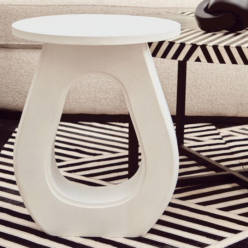 Whitewash Finish Mango Wood Accent Table with Horseshoe Cutout Base, Walsa
