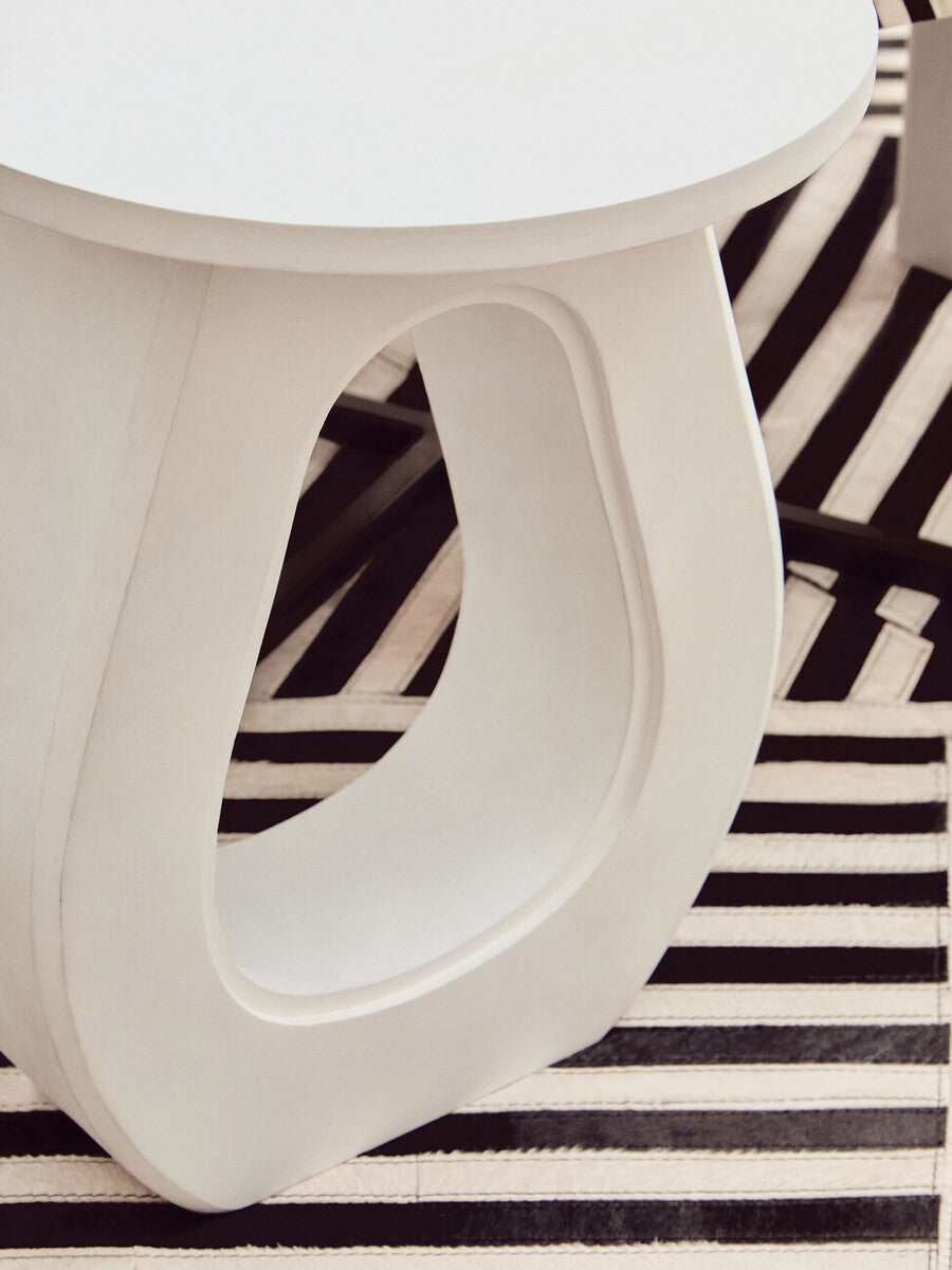 Whitewash Finish Mango Wood Accent Table with Horseshoe Cutout Base, Walsa