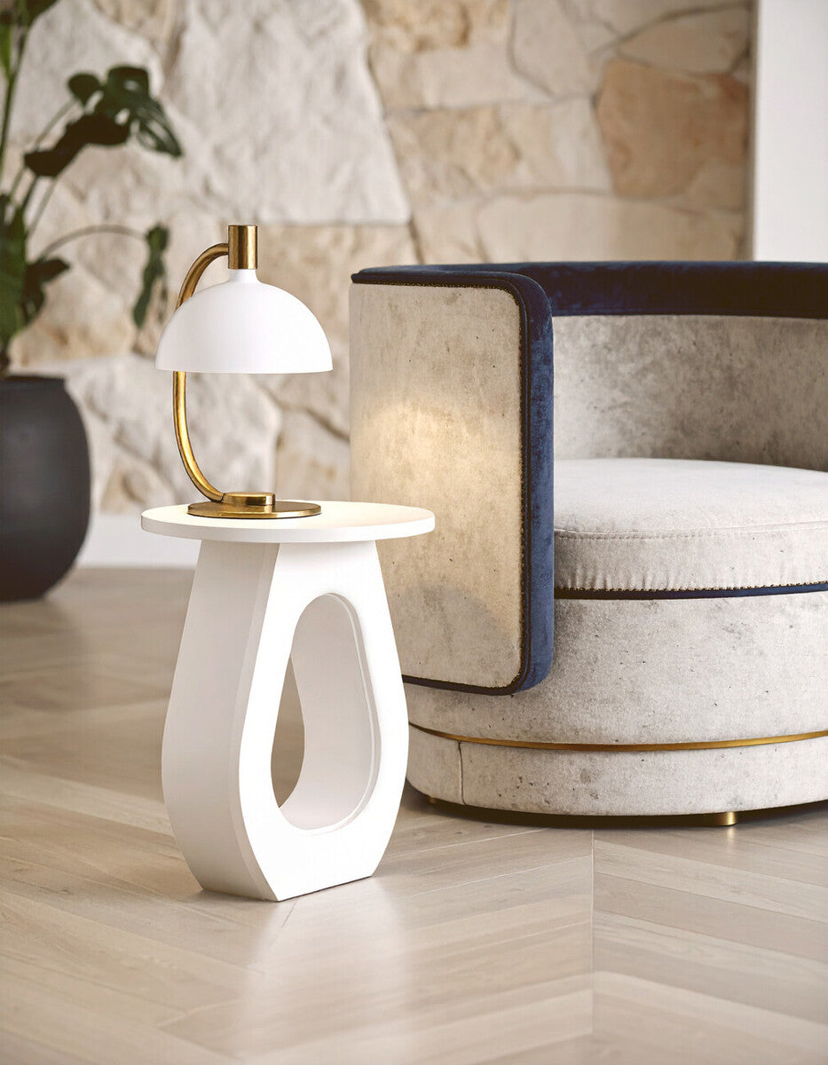 Whitewash Finish Mango Wood Accent Table with Horseshoe Cutout Base, Walsa