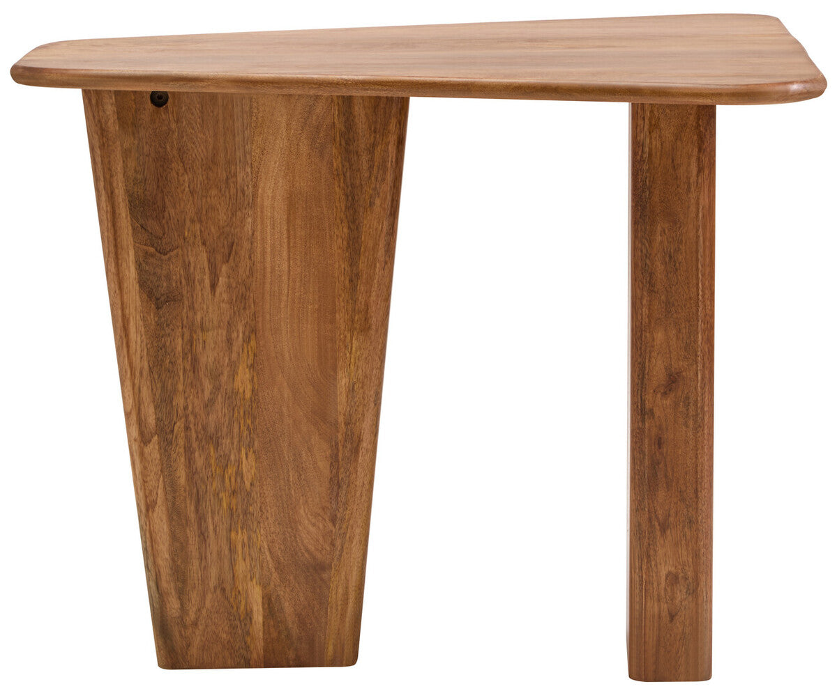 Natural Finish Mango Wood Pedestal Coffee Table with Ridged Base, Walsa