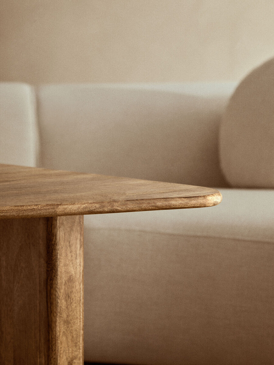 Natural Finish Mango Wood Pedestal Coffee Table with Ridged Base, Walsa