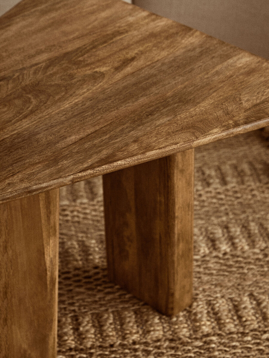 Natural Finish Mango Wood Pedestal Coffee Table with Ridged Base, Walsa