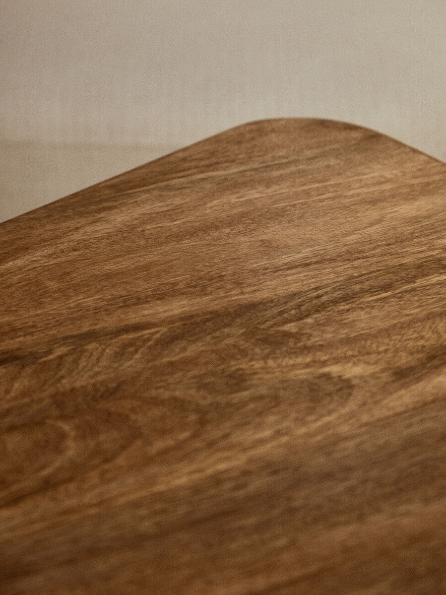 Natural Finish Mango Wood Pedestal Coffee Table with Ridged Base, Walsa