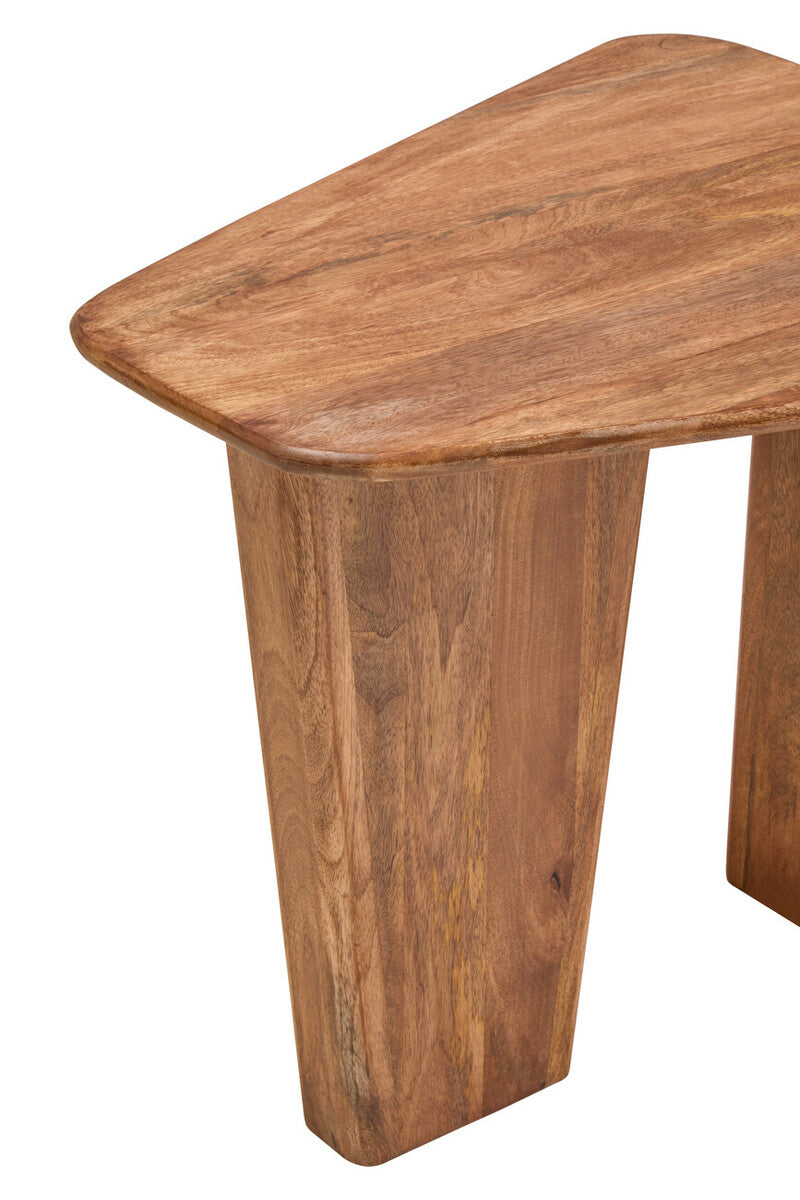 Natural Finish Mango Wood Pedestal Coffee Table with Ridged Base, Walsa