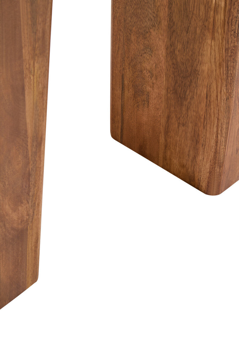Natural Finish Mango Wood Pedestal Coffee Table with Ridged Base, Walsa