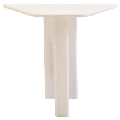 Whitewash Finish Mango Wood Pedestal Coffee Table with Ridged Base, Walsa