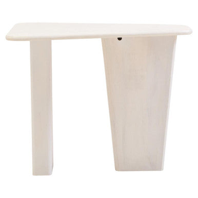 Whitewash Finish Mango Wood Pedestal Coffee Table with Ridged Base, Walsa