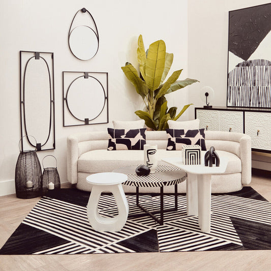 Whitewash Finish Mango Wood Pedestal Coffee Table with Ridged Base, Walsa