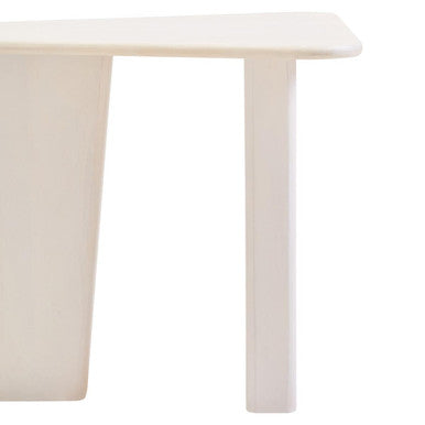Whitewash Finish Mango Wood Pedestal Coffee Table with Ridged Base, Walsa