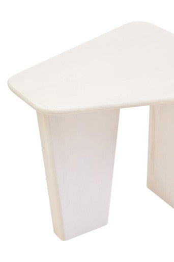 Whitewash Finish Mango Wood Pedestal Coffee Table with Ridged Base, Walsa