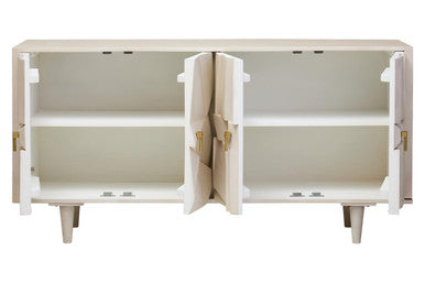 Sita Four Door Whitewash Mango Wood Abstract Sideboard