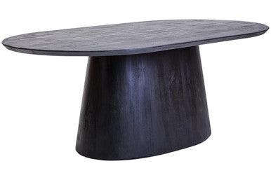 Black Mango Wood Oval Dining Table with Sculptural Tapered Base, Perdoba