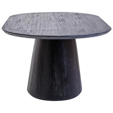 Black Mango Wood Oval Dining Table with Sculptural Tapered Base, Perdoba