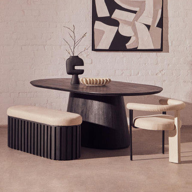 Black Mango Wood Oval Dining Table with Sculptural Tapered Base, Perdoba