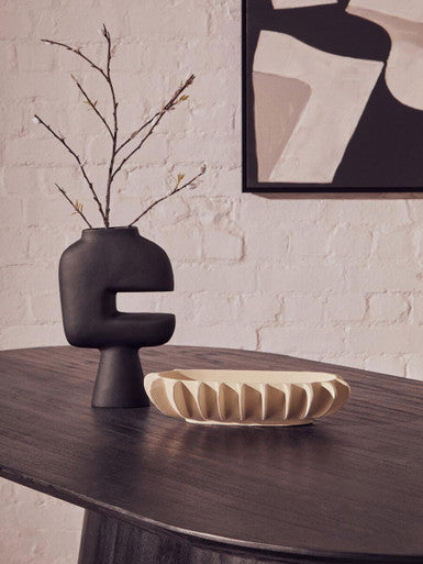 Black Mango Wood Oval Dining Table with Sculptural Tapered Base, Perdoba
