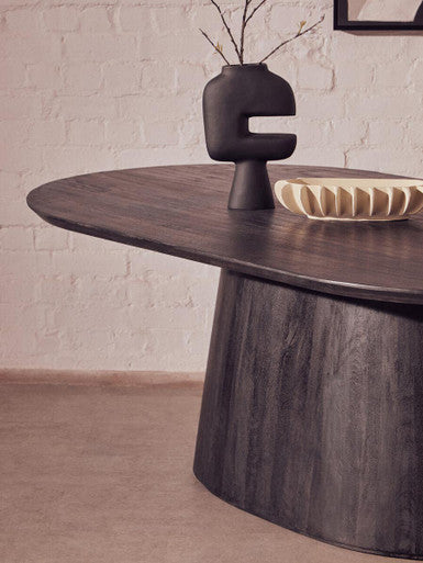 Black Mango Wood Oval Dining Table with Sculptural Tapered Base, Perdoba