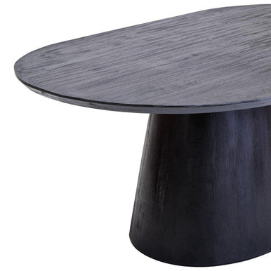 Black Mango Wood Oval Dining Table with Sculptural Tapered Base, Perdoba