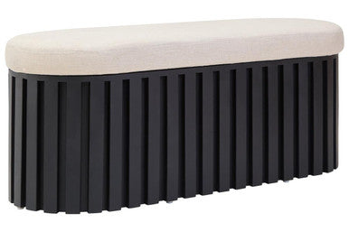 Perdoba Black Mango Wood and Cream Linen Bench