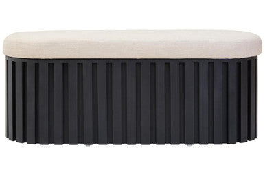 Perdoba Black Mango Wood and Cream Linen Bench