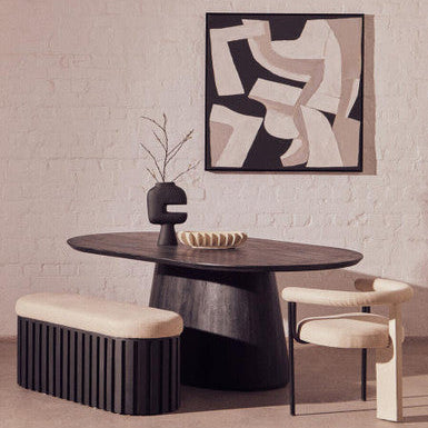 Perdoba Black Mango Wood and Cream Linen Bench