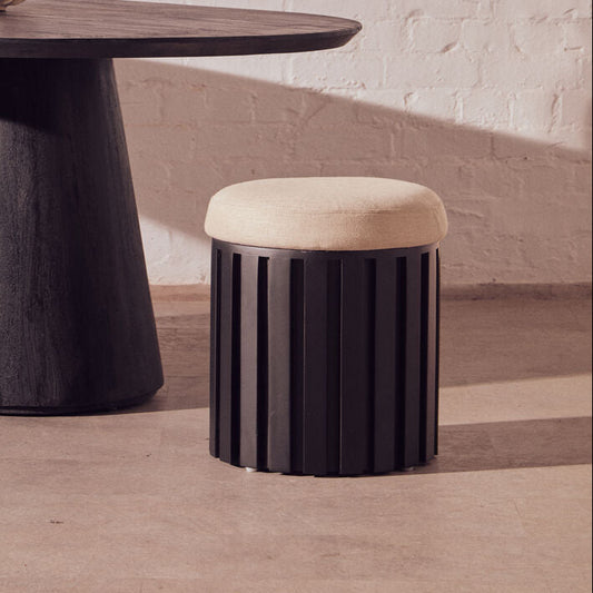 Black Finish Mango Wood and Cream Linen Stool | Perdoba
