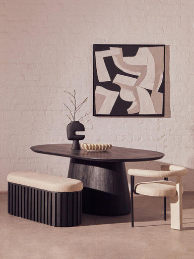 Perdoba Cream Texture Linen Dining Chair with Black Metal Frame