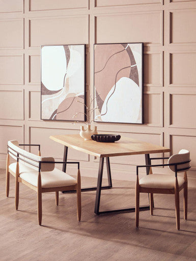 Persolo Cream Textured Dining Chair with Wood Frame