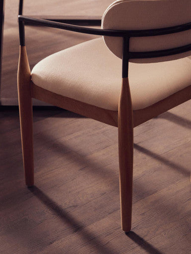 Persolo Cream Textured Dining Chair with Wood Frame