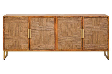 Mango Wood Paper Rope Detail Four Door Sideboard | Teora