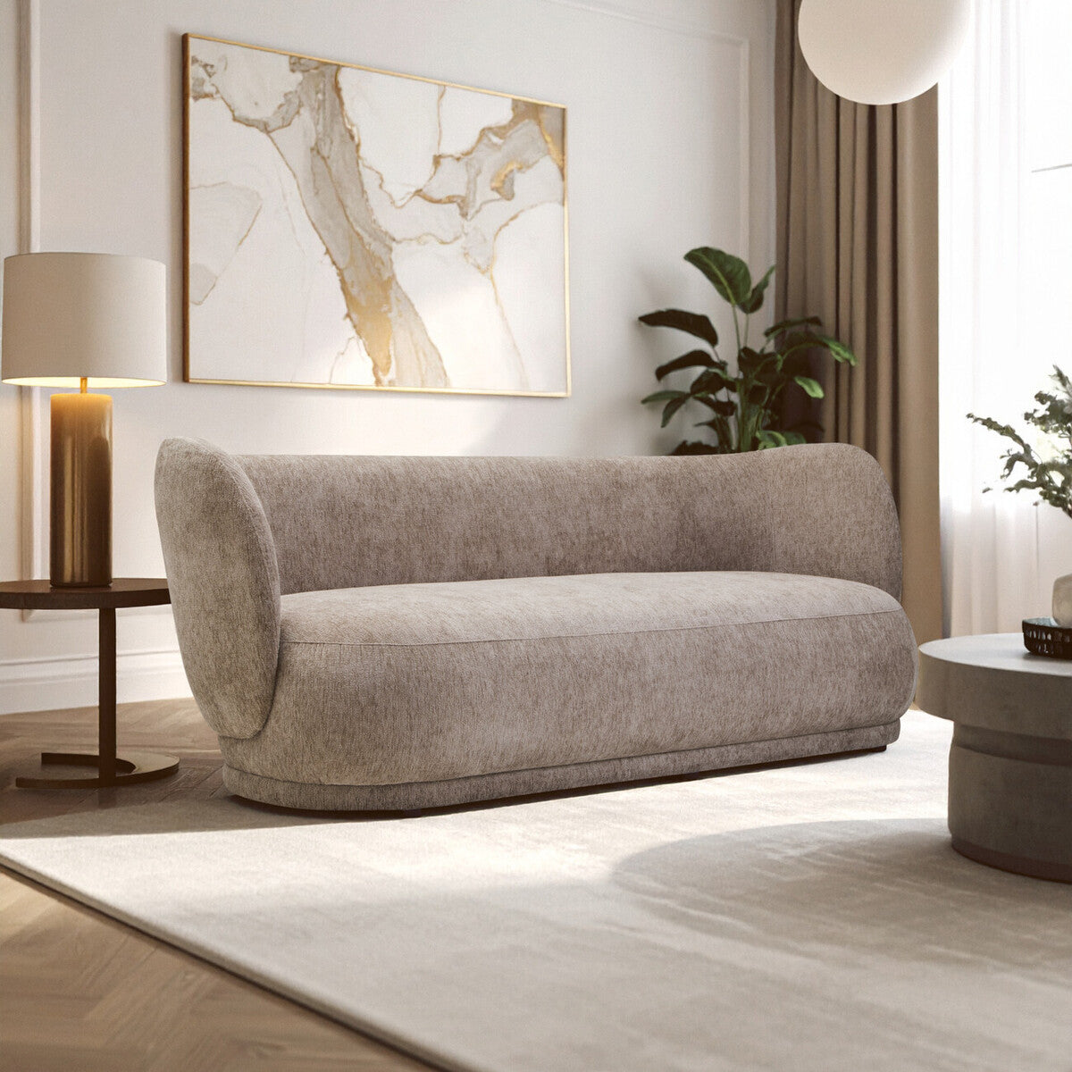 3 Seater Deep Stone Chenille Curved Sofa, Delray