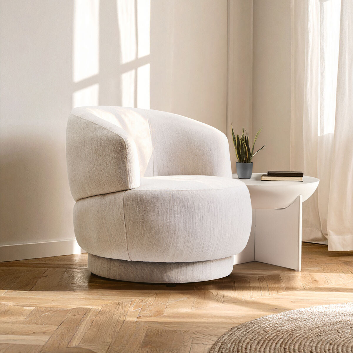 Dale Ivory Linen Curved Chair