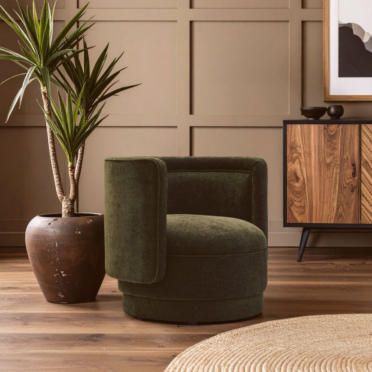 Drake Forest Green Chenille Curved Chair